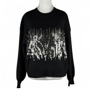 Black knit sweater by Gilli with dramatic silver sequin Small